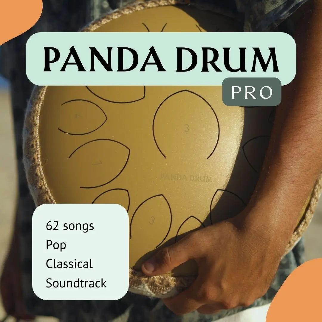 Panda Drum musical score book with open pages showing a song and drum instructions.